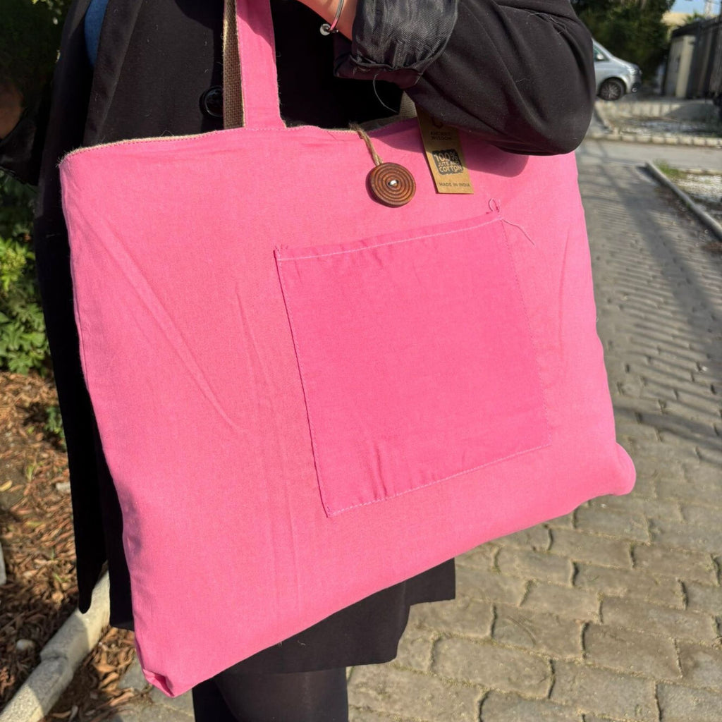 Reversible Jute & Cotton Big Bag - Pink